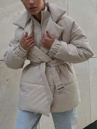 Thumbnail for Puffer Long Sleeve Winter Coat with Belt