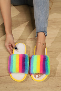 Thumbnail for Color Block Open Toe Faux Fur PVC Slippers