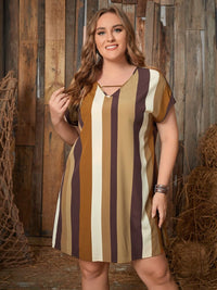 Thumbnail for Plus Size Striped Short Sleeve Mini Dress
