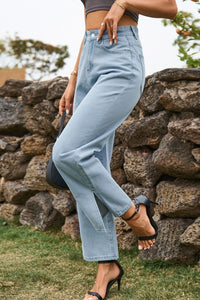 Thumbnail for High Waist Loose Fit Ankle Slit Jeans