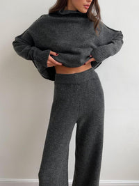 Thumbnail for Slit Turtleneck Long Sleeve Top and Pants Sweater Set