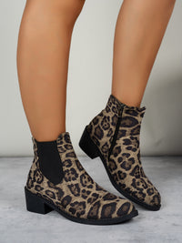 Thumbnail for Leopard Point Toe Block Heel Boots