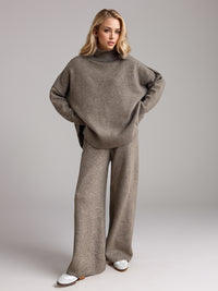 Thumbnail for Slit Turtleneck Long Sleeve Top and Pants Sweater Set