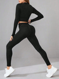 Thumbnail for Mock Neck Long Sleeve Top and Leggings Active Set