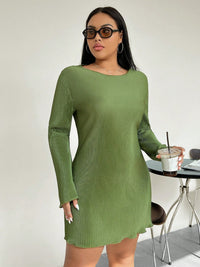 Thumbnail for Honey Plus Size Lettuce Hem Round Neck Long Sleeve Dress