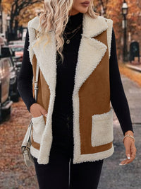 Thumbnail for Full Size Contrast Open Front Sherpa Vest Coat