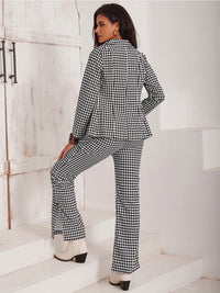 Thumbnail for Checkered Blazer & Slit Pants Set