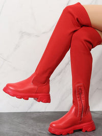 Thumbnail for PU Leather Round Toe Platform Boots