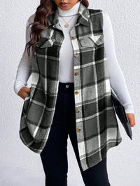 Thumbnail for Honey Plus Size Pocketed Plaid Button Up Vest Coat