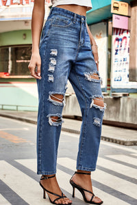 Thumbnail for Distressed High Waist Straight Jeans