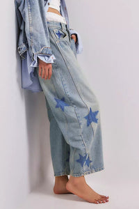 Thumbnail for Contrast Star Wide Leg Jeans