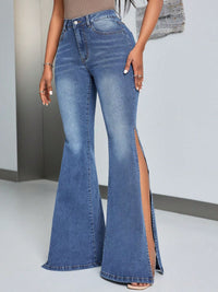 Thumbnail for Slit Flare Jeans with Pockets