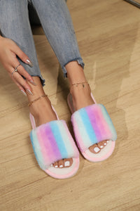 Thumbnail for Color Block Open Toe Faux Fur PVC Slippers