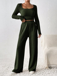 Thumbnail for Honey Scoop Neck Long Sleeve Top and Pants Set