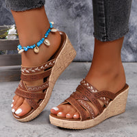 Thumbnail for PU Leather Crisscross Wedge Sandals