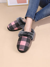 Thumbnail for Plaid Furry Round Toe Flat Slippers