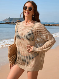 Thumbnail for Backless Boat Neck Long Sleeve Cover Up