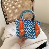 Thumbnail for Contrast Woven Handbag with Ribbon