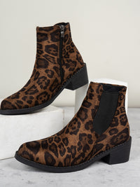 Thumbnail for Leopard Point Toe Block Heel Boots