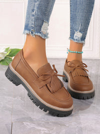 Thumbnail for PU Leather Bow Platform Loafers