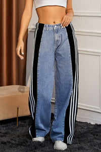 Thumbnail for Contrast Side Striped Wide Leg Jeans