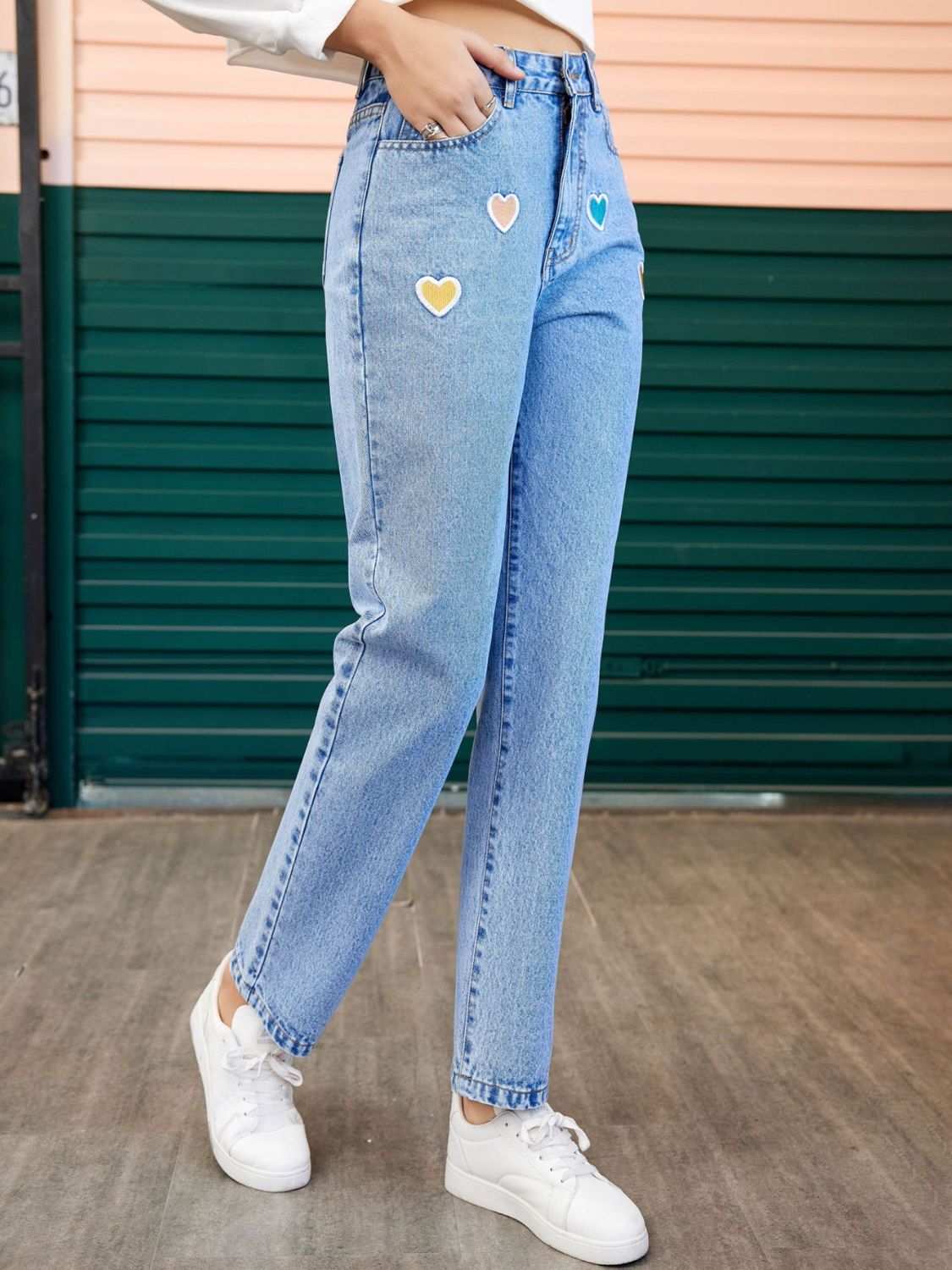 Heart Straight Leg Jeans with Pockets