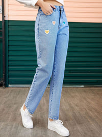 Thumbnail for Heart Straight Leg Jeans with Pockets