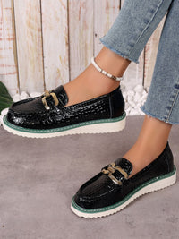 Thumbnail for PU Leather Buckle Trim Loafers