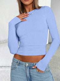 Thumbnail for Solid Color Round Neck Long Sleeve T-Shirt