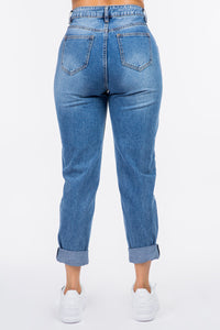 Thumbnail for American Bazi High Waist Pleated Waist Mom Jeans