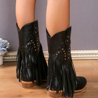 Thumbnail for Studded Fringe PU Leather Boots