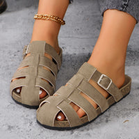 Thumbnail for Suede Round Toe Woven Sandals