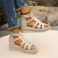 Thumbnail for Cutout Rhinestone Trim Wedge Sandals