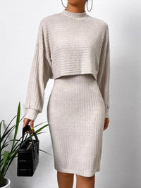 Thumbnail for Mock Neck Long Sleeve Top and Wide Strap Dress Set