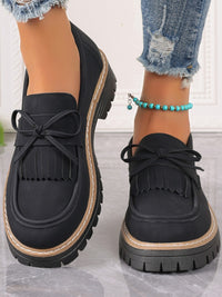 Thumbnail for PU Leather Bow Platform Loafers