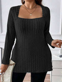 Thumbnail for Plus Size Square Neck Long Sleeve Top