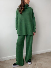 Thumbnail for Slit Turtleneck Long Sleeve Top and Pants Sweater Set