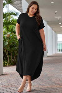 Thumbnail for Plus Size V-Neck Short Sleeve Maxi Dress
