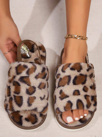 Thumbnail for Leopard Faux Fur Open Toe Slippers