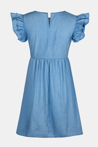 Thumbnail for Full Size Ruffled Round Neck Cap Sleeve Denim Dress