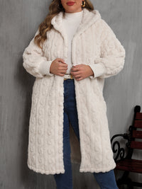 Thumbnail for Plus Size Open Front Hooded Plush Coat