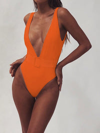 Thumbnail for Plunge Wide Strap Sleeveless One-Piece Swimwear