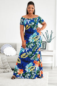 Thumbnail for Plus Size Floral Off-Shoulder Short Sleeve Fishtail Dress