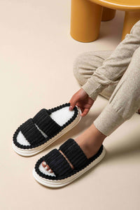 Thumbnail for Open Toe Fluff Platform Slippers