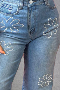 Thumbnail for Rhinestone Straight Jeans with Pockets