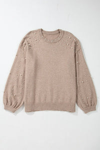 Thumbnail for Plus Size Pearl Detail Round Neck Long Sleeve Sweater