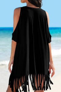 Thumbnail for Fringe V-Neck Cold Shoulder Cover Up