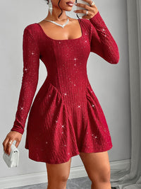 Thumbnail for Backless Glitter Square Neck Long Sleeve Mini Dress