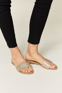 Thumbnail for WILD DIVA Rhinestone Open Toe Flat Sandals