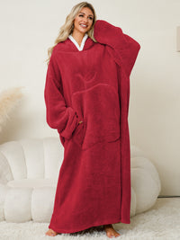 Thumbnail for Pocketed Contrast Long Sleeve Hooded Lounge Dress